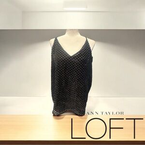 Last call! New Loft Sheer black lined tank with velvet polka dots Racerback xl